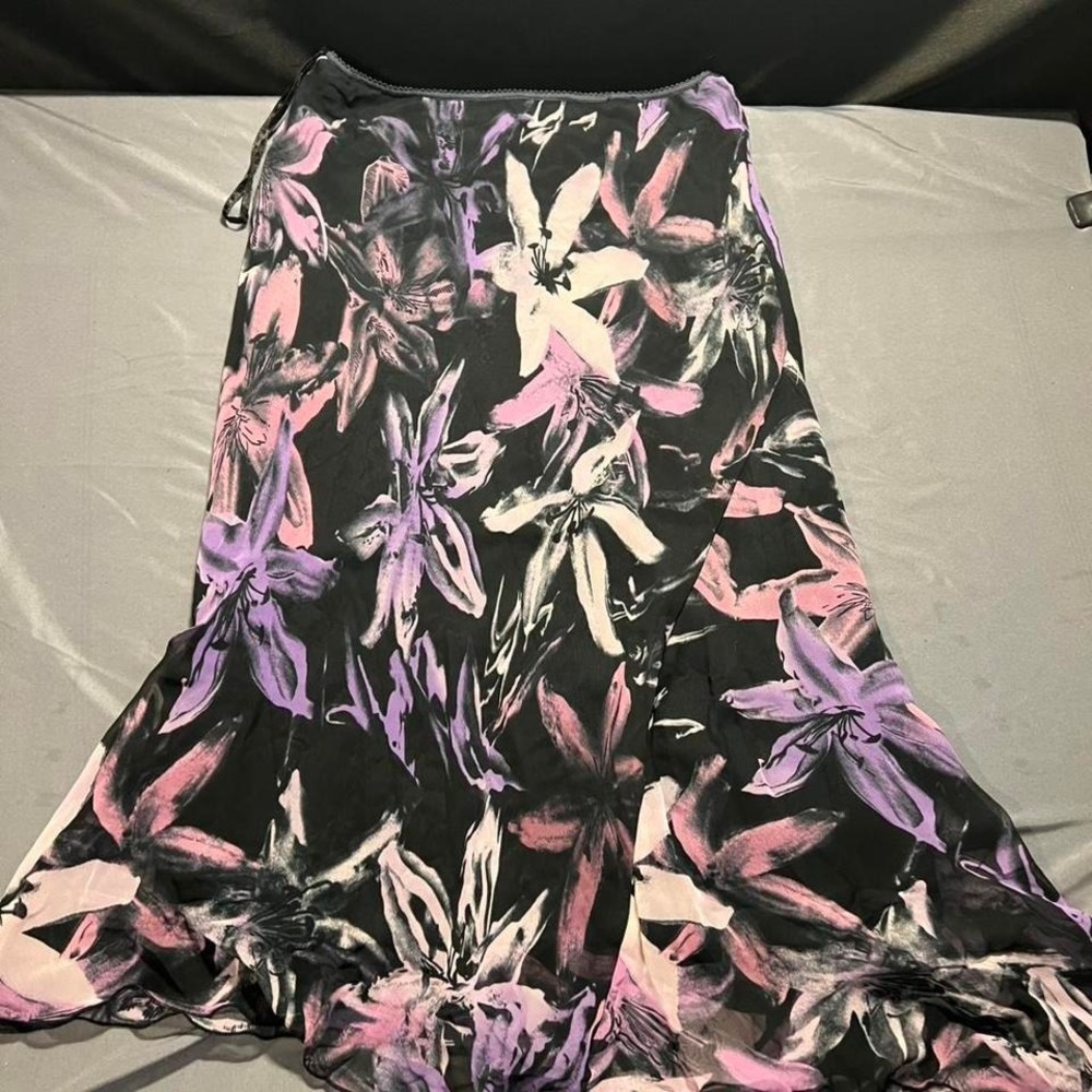 Jonathan Martin Studio Floral Maxi Skirt Womens Medium Black Pink Purple‎ Lily